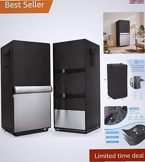 Outdoor Upright Freezer Cover with Ventilation and Storage Pockets